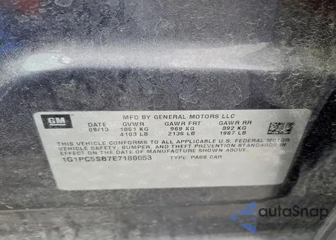 2014 Chevrolet Cruze Lt z USA, uszkodzony, nr VIN 1G1PC5SB7E7180053